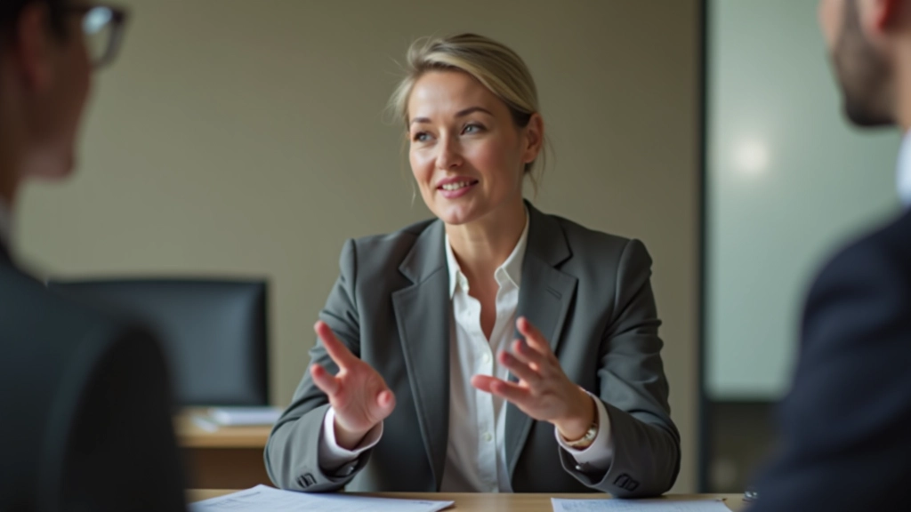 Person setting boundaries with hand gesture in professional meeting context, assertive but respectful